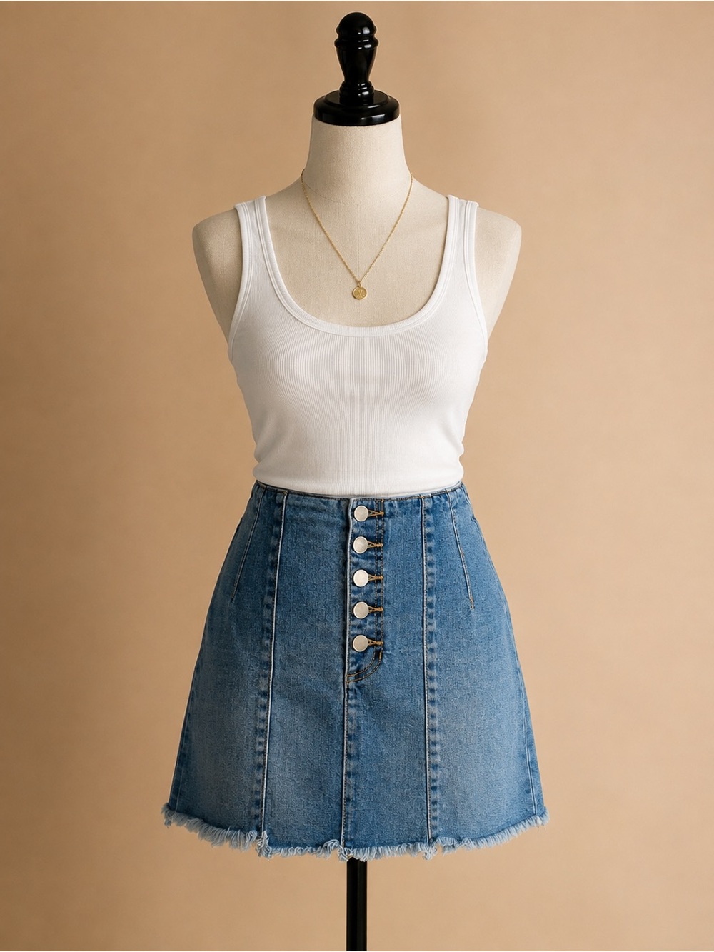 Altar’d State Button Front Denim Mini Skirt Raw Hem